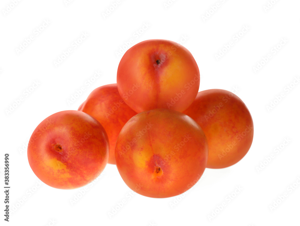 Delicious fresh ripe plums isolated on white Delicious fresh ripe plums isolated on white