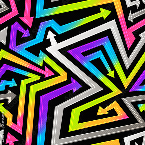 Rainbow geometric arrows. Seamless pattern.