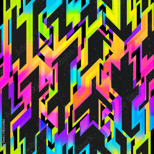Rainbow light space geometric pattern with grunge effect.