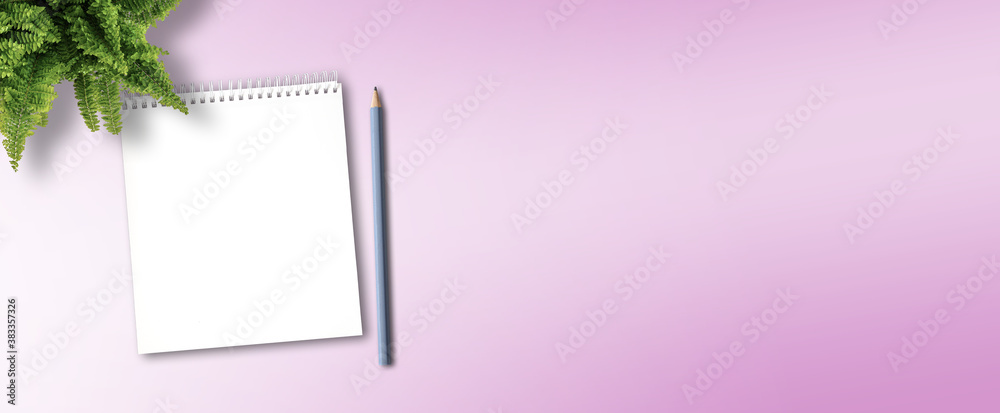 blank spiral notepad and pencil for taking notes on pink desk background blank spiral notepad and pencil for taking notes on pink desk background