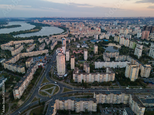 Aerial view of a densely populated sleeping area of ​​the Kiev metropolis