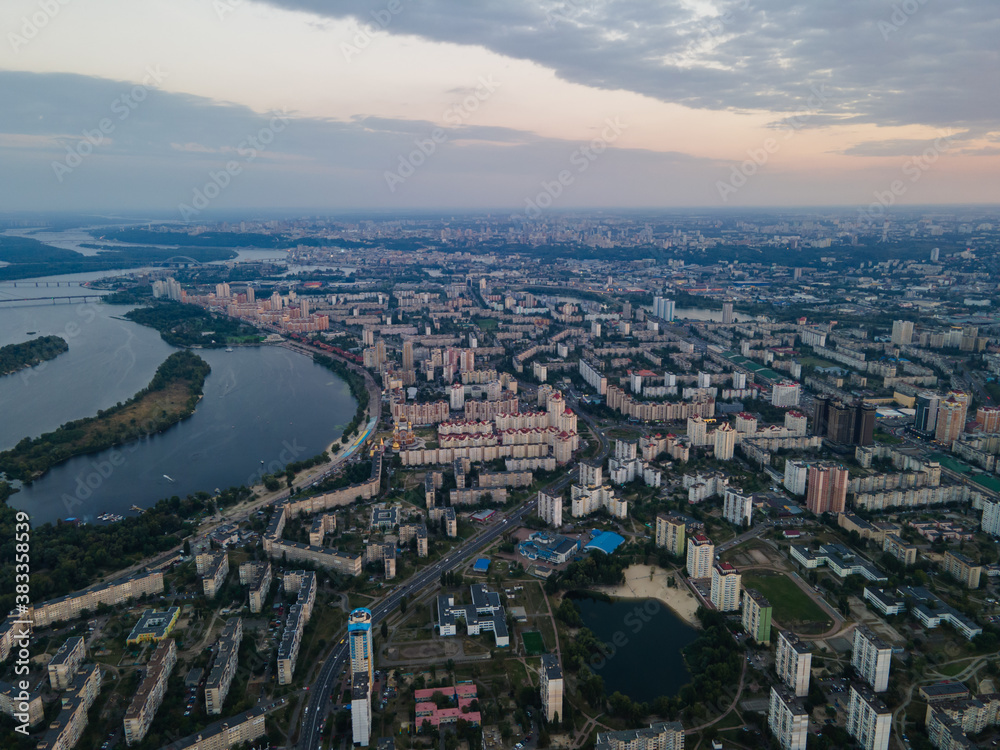 Aerial view of Obolon embankment in Kiev during the day