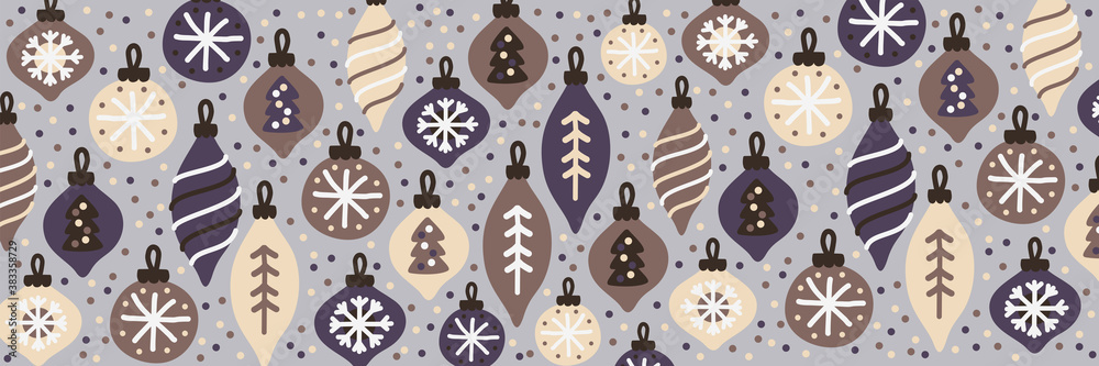 Cute Christmas Hugge banner background with hand drawn Christmas balls Cute Christmas Hugge banner background with hand drawn Christmas balls