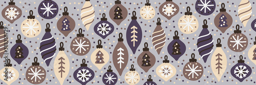 Cute Christmas Hugge banner background with hand drawn Christmas balls
