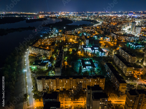 Aerial view of the Obolon district in Kiev at night