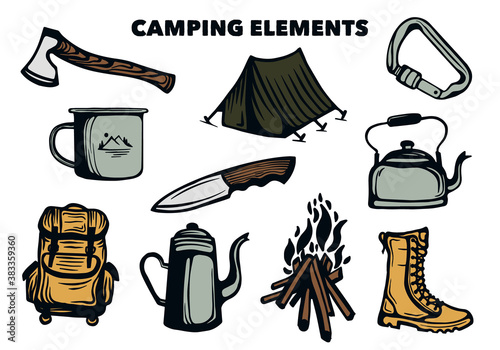 Camping Elements and Hiking Tool Set collection colored