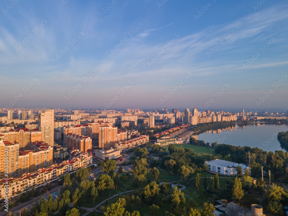 Aerial view of Obolon embankment in Kiev during the day