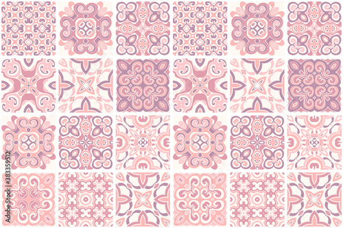 ornate portuguese decorative tiles azulejos. Vector hand drawn illustration.