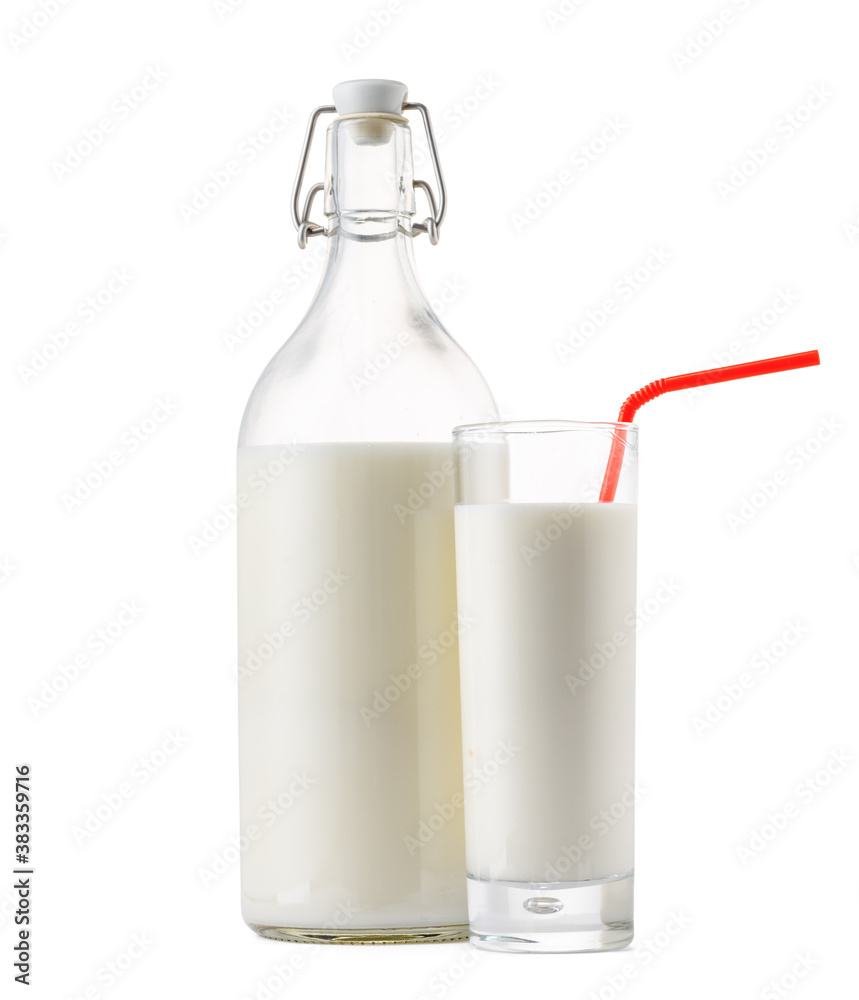 Glass bottle and cup of fresh milk isolated Glass bottle and cup of fresh milk isolated