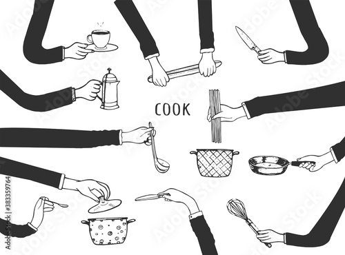 Restaurant kitchen cooking hands set