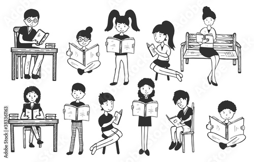 People reader and literature fan set