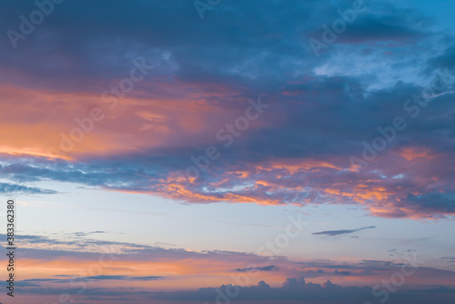 Fototapeta Naklejka Na Ścianę i Meble -  Colorful cloudy sky at sunset. Beautiful color transitions. Abstract background of nature.