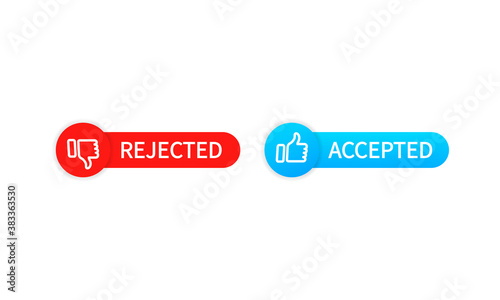 Rejected and accept buttons. Thumb up and down. Vector EPS 10. Isolated on white background