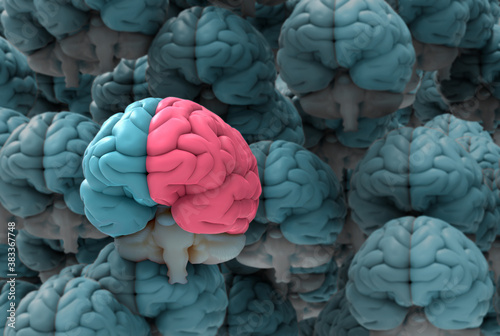 3D rendering illustration colorful brain and blue brains