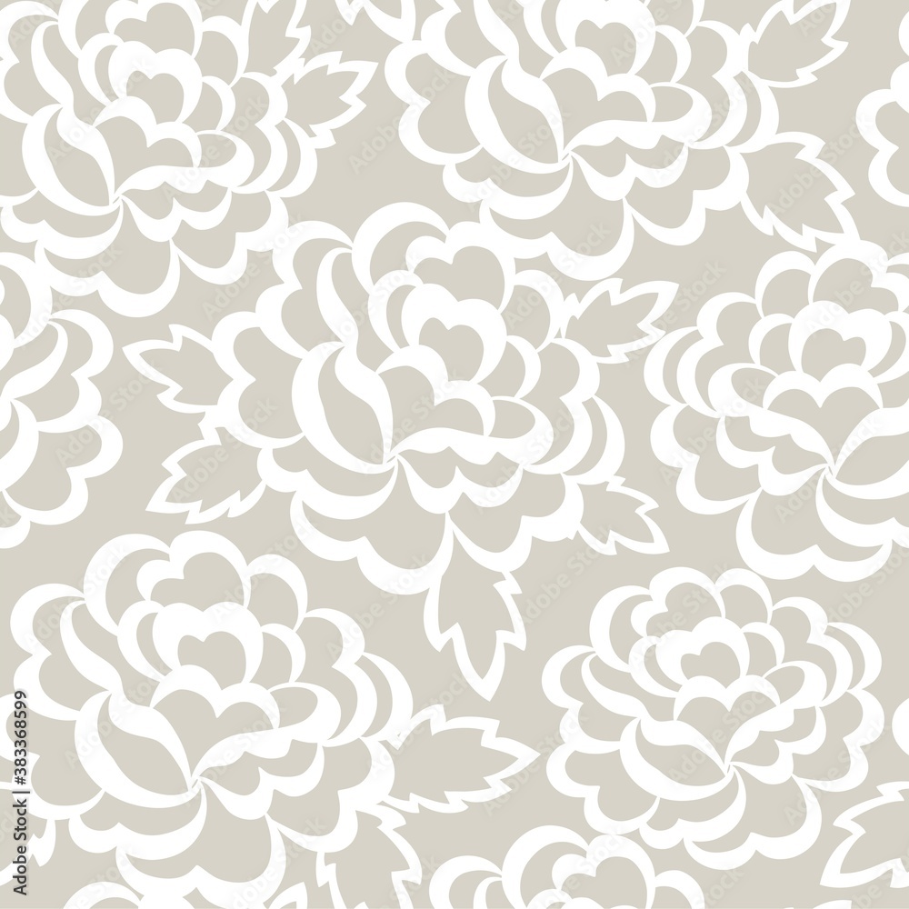 seamless gray abstract background with white roses. monochrome