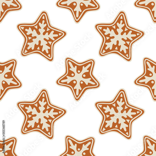 Christmas cookies seamless pattern. Hand drawn star shaped Christmas cookies endless background. Part of set.