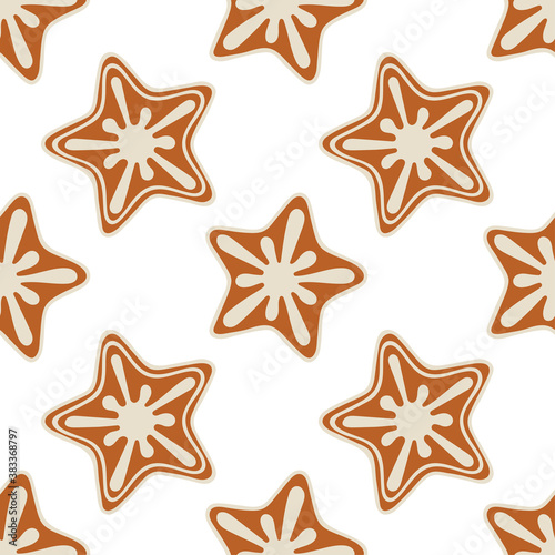 Christmas cookies seamless pattern. Hand drawn star shaped Christmas cookies endless background. Part of set.