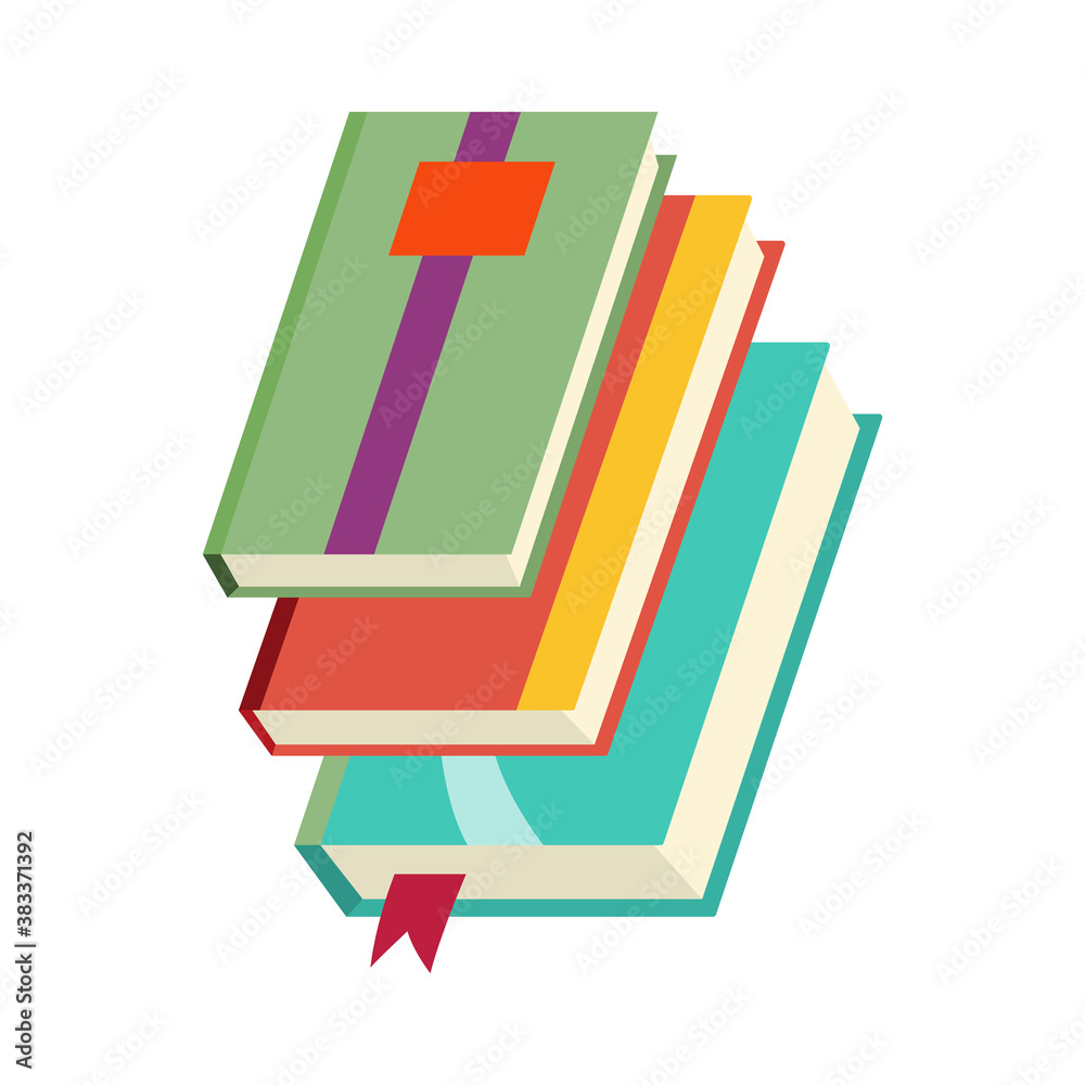 Various books, stack of books, notebooks. Set for book lovers. Read more books. Hand drawn educational vector illustration. Flat design style Various books, stack of books, notebooks. Set for book lovers. Read more books. Hand drawn educational vector illustration. Flat design style
