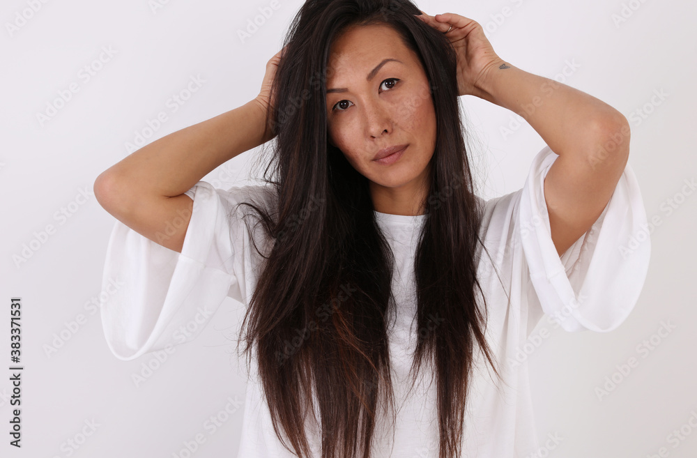 Authentic , Asian Woman portrait. Imperfect and true beauty. Realism and diversity concept Authentic , Asian Woman portrait. Imperfect and true beauty. Realism and diversity concept