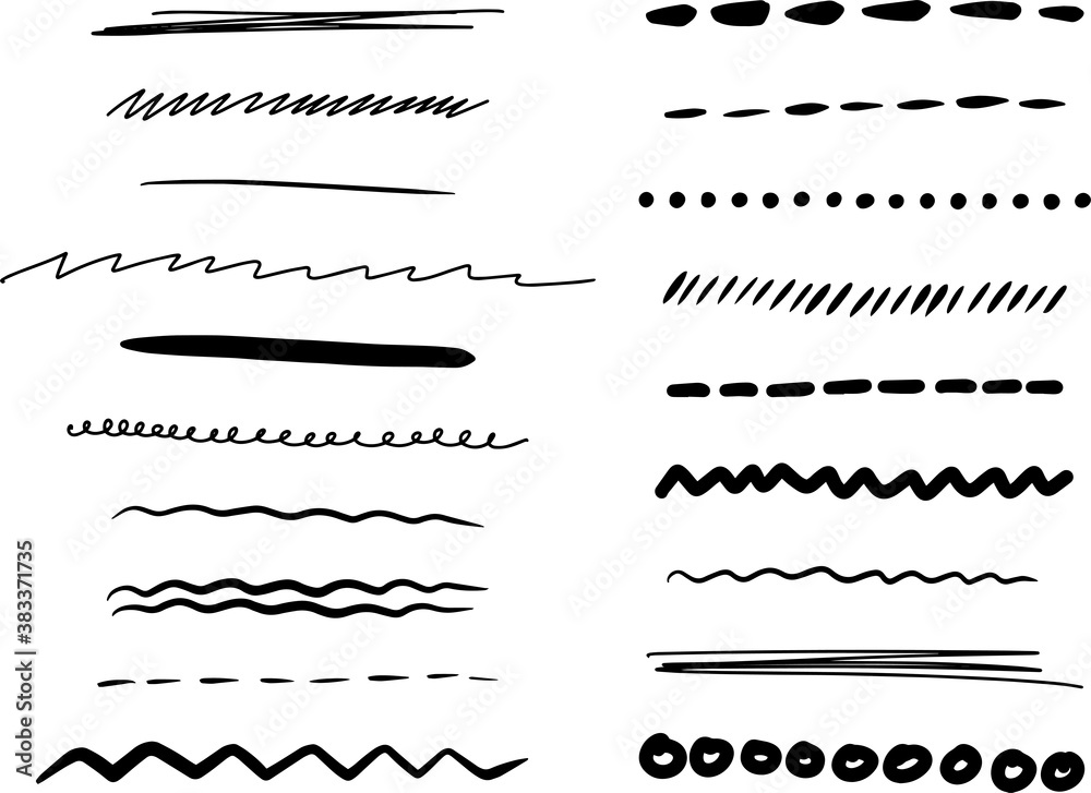 Hand drawn set of lines. Vector illustration. Doodle lines, frame elements.