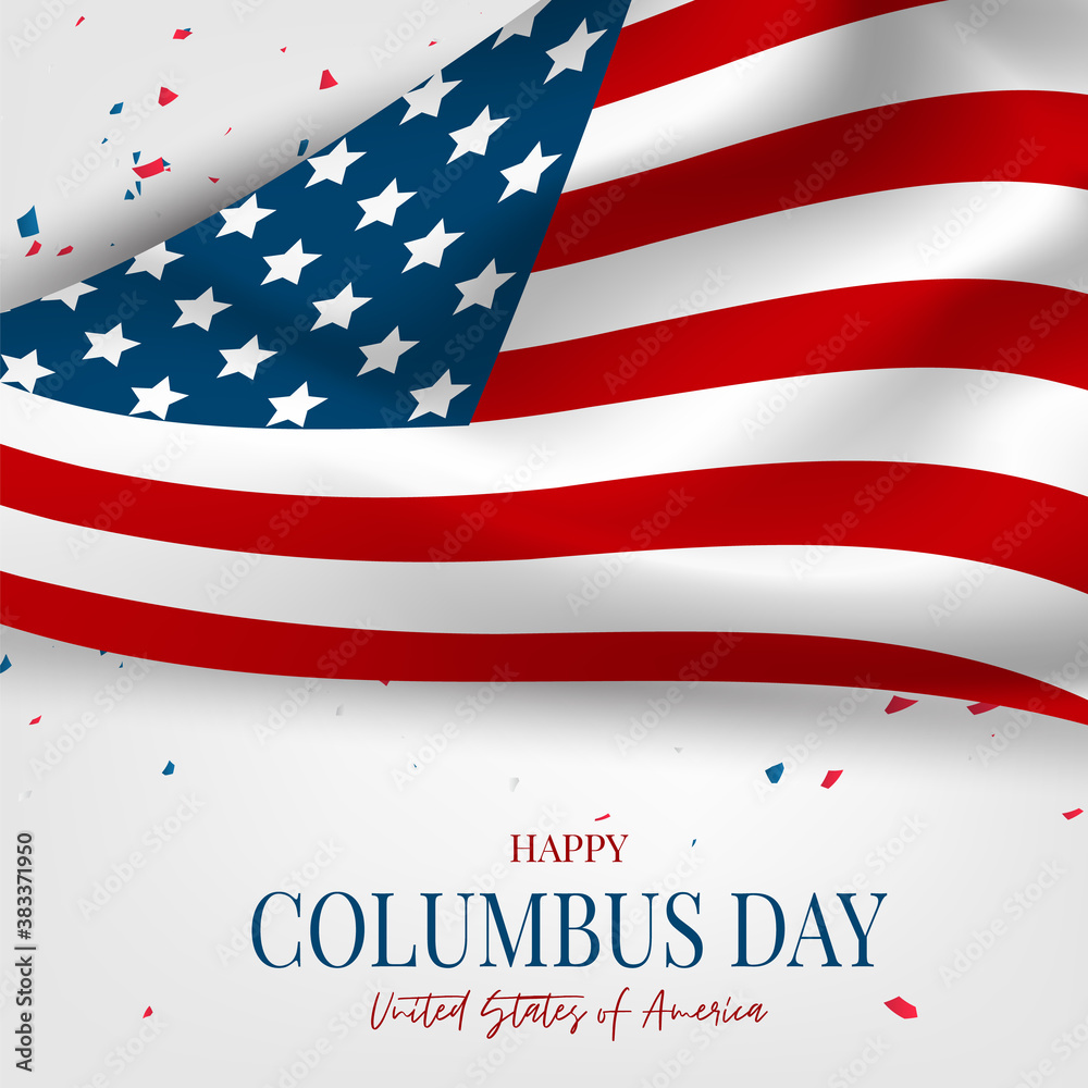 Obraz premium Columbus Day banner. Discovery of America concept background with American flag. USA national October holiday. Vector illustration.