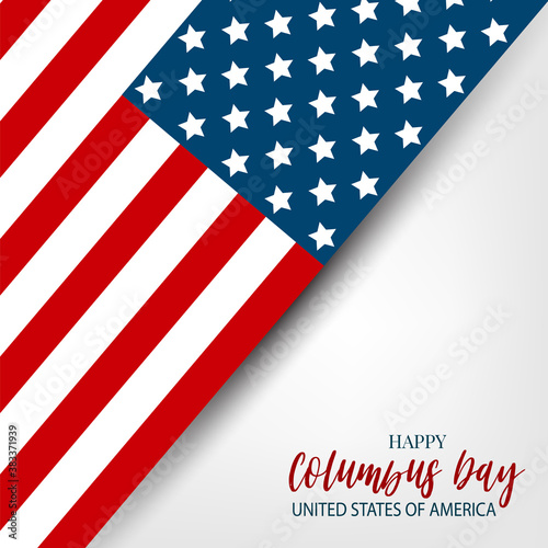 Columbus Day banner. Discovery of America concept background with American flag. USA national October holiday. Vector illustration.