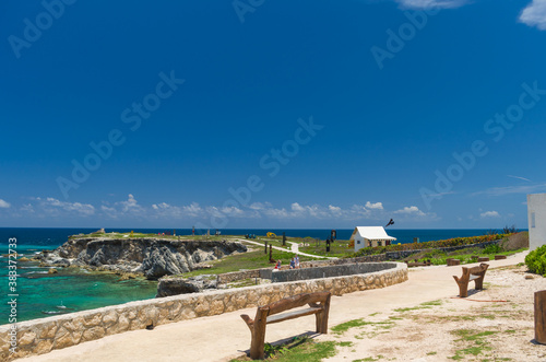 Beautiful view of the beach of Isla Mujeres, an island very visited by Cancun tourists. photo