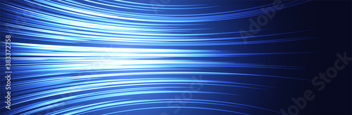 Abstract blue background. Warped Line pattern. Dark futuristic wallpaper. Wide backdrop. Sci-fi style. Information technology concept. Geometric curve. Computer tech banner