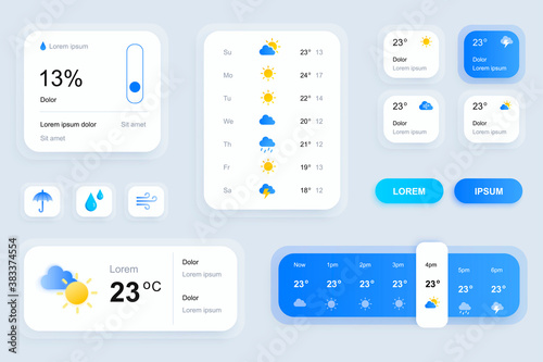 Obraz na plátně GUI elements for weather forecast mobile app