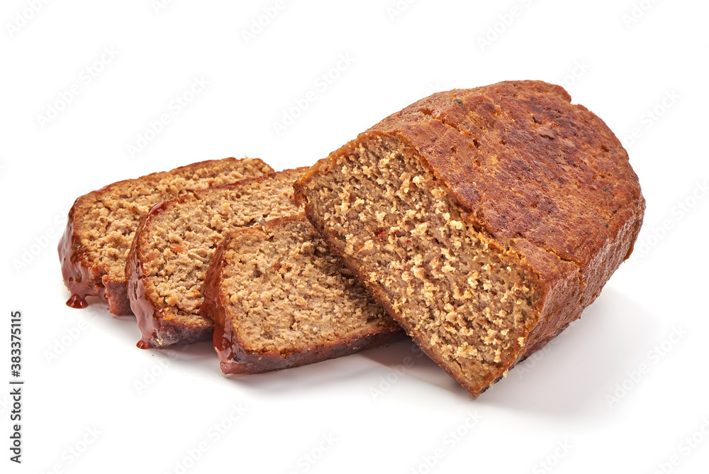 Baked turkey meatloaf, isolated on white background Baked turkey meatloaf, isolated on white background