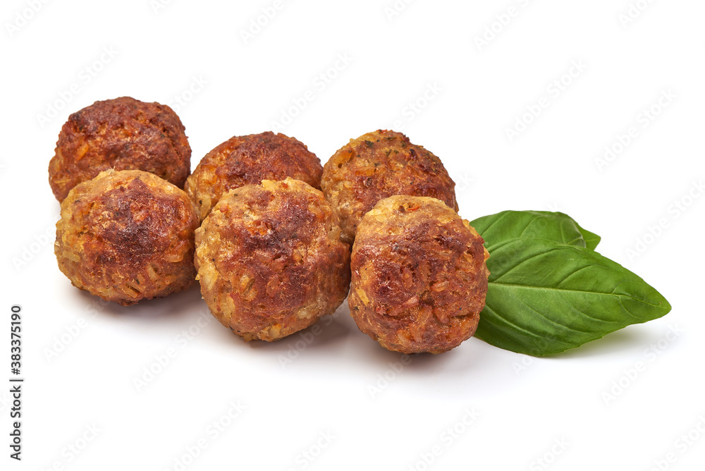 Baked meatballs, isolated on white background Baked meatballs, isolated on white background