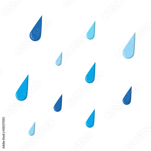 Rain cartoon illustration isolated on white. Blue water drops falling down. Raindrop template clipart. Vector eps10 with autumn rain drops. Autumnal water drops image.