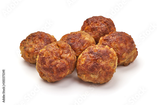Baked meatballs, isolated on white background photo