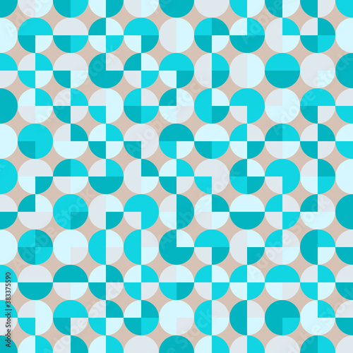 Teal repeat circle background with abstract geometric seamless textured pattern
