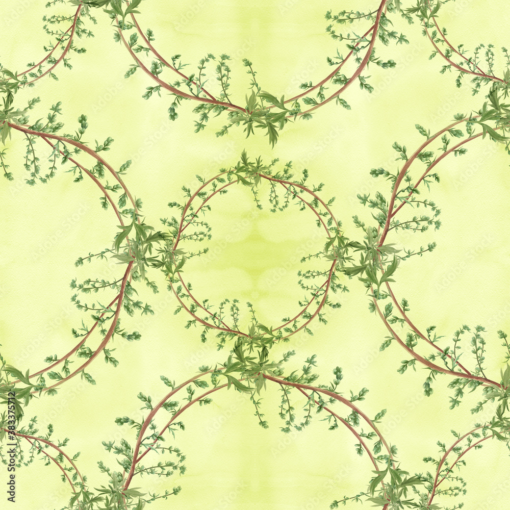 Field herbs on a watercolor background. Seamless patterns.
