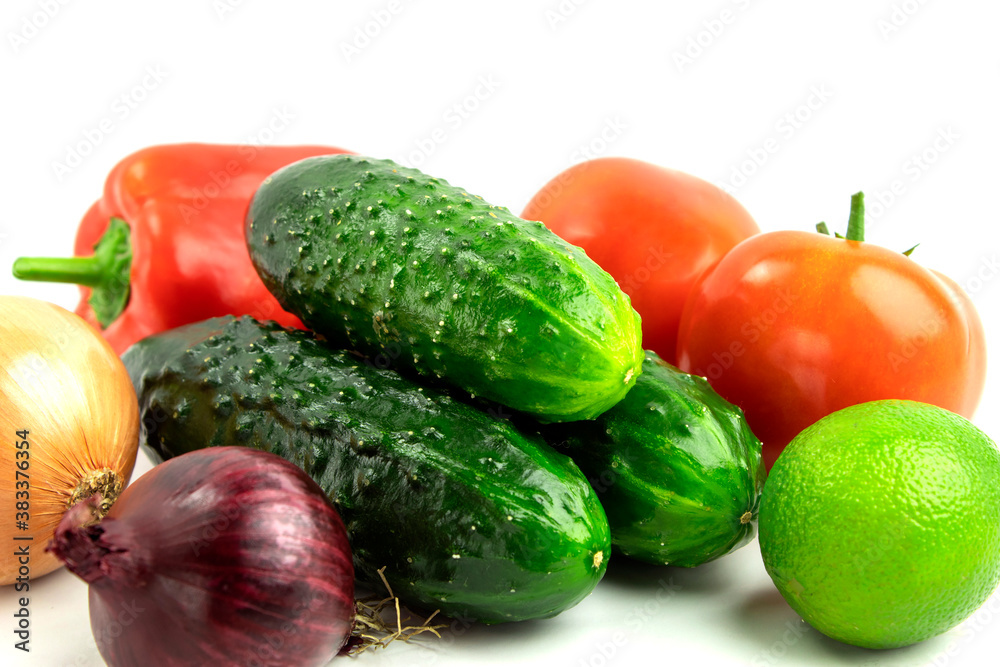 Fresh vegetables on white background with place for text Fresh vegetables on white background with place for text