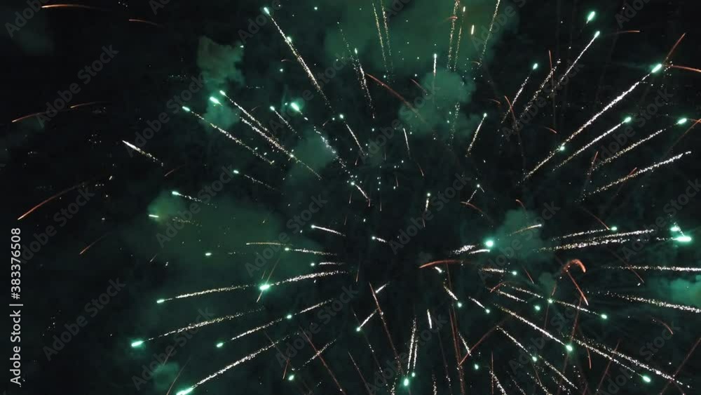 Wide aerial, Utah fireworks at night