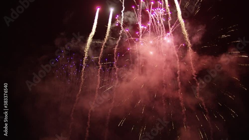 Utah firework show at night, wide aerial