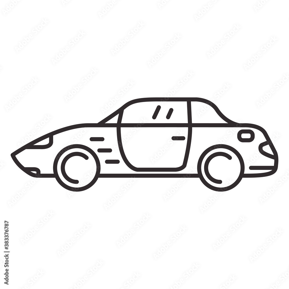 Coupe sports car icon outline. Line art vector. Vehicle side view.Isolated on a white background.