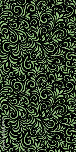 Vector seamless pattern with leaves and curls. Monochrome abstract floral background. Stylish monochrome texture.