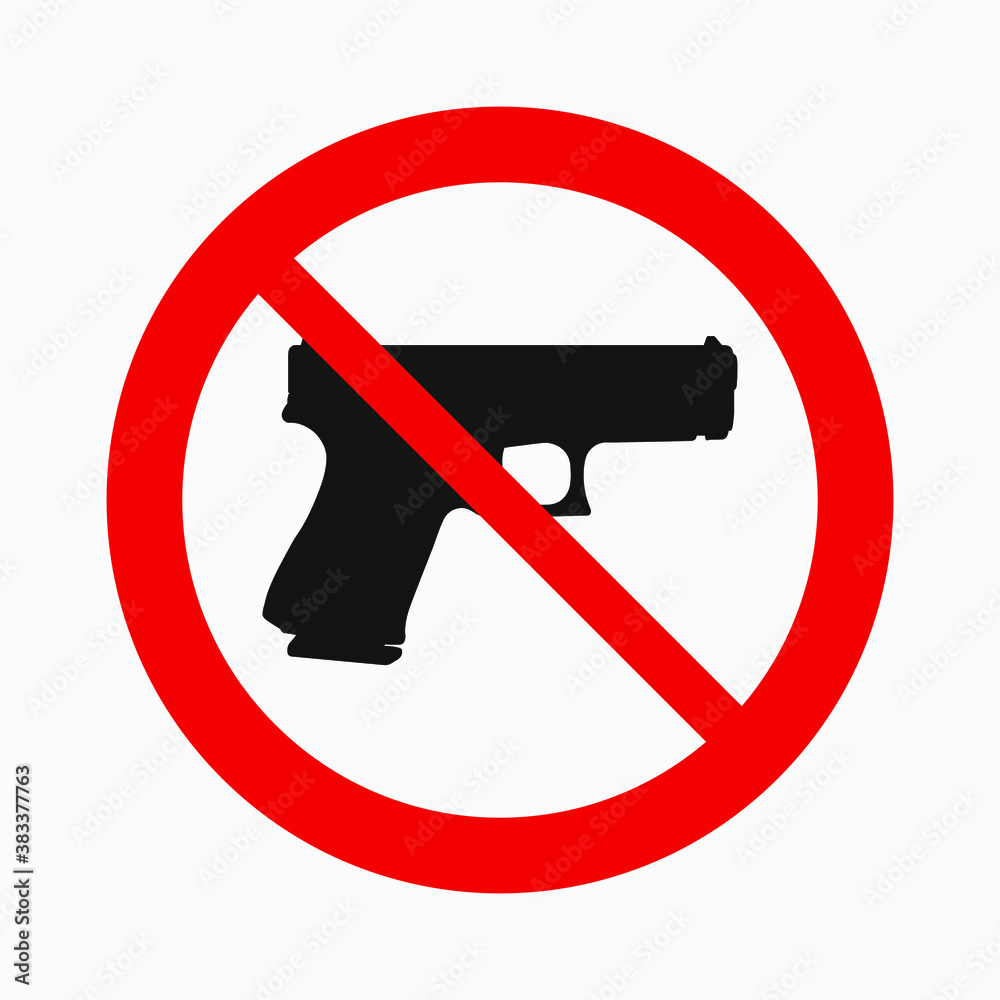 No gun sign. Using weapons prohibited. Banned, forbidden red circle ...