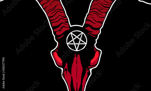 Goat skull with pentagram on its forehead on a black background