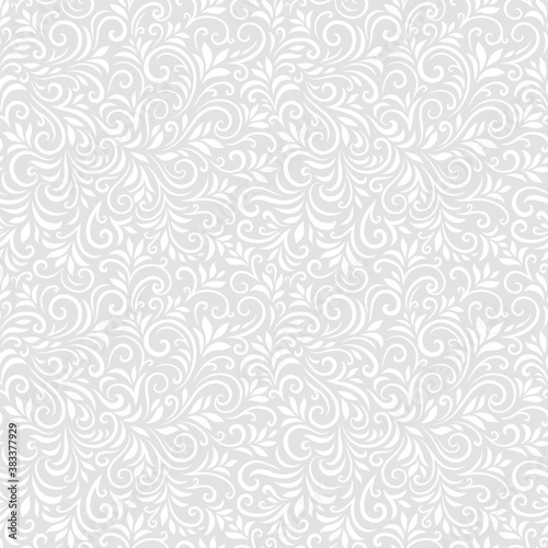 Vector seamless pattern with leaves and curls. Monochrome abstract floral background. Stylish monochrome texture.