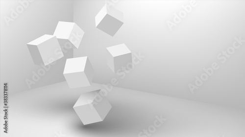 Falling 3D cubes. Abstract geometric background. Vector illustration