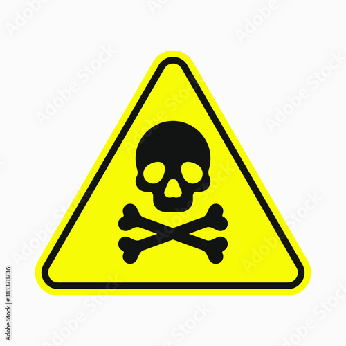 Vector toxic poison icon isolated on white background. Yellow triangle warning symbol. Poison, acid, toxic, caution icon. Skull and crossbones.