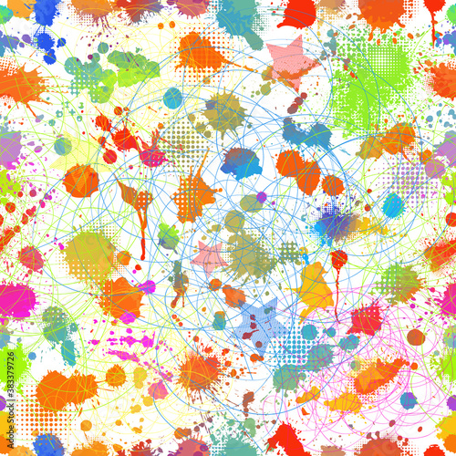 A seamless background of multicolored spots. Paint stains background. Vector illustration
