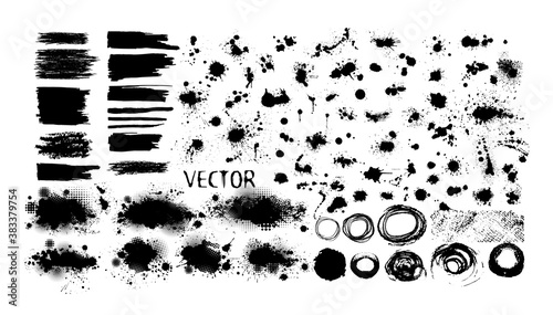 Vector Set of Grunge Design Elements. Brush Strokes. Vector illustration