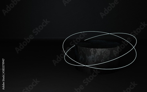 Minimal black 3d rendering schene for product design with circle podium photo