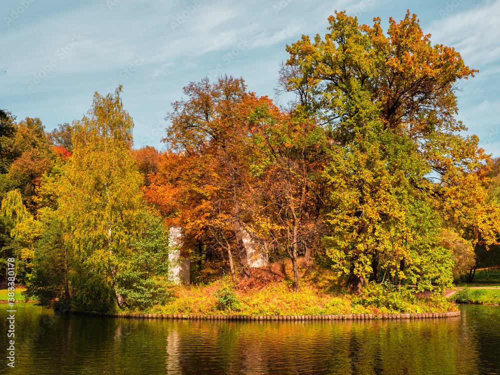 Arch-a Ruin on an island in Tsaritsyno Park. Moscow