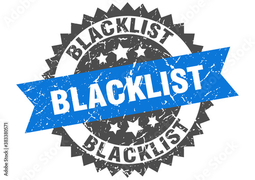 blacklist stamp. grunge round sign with ribbon